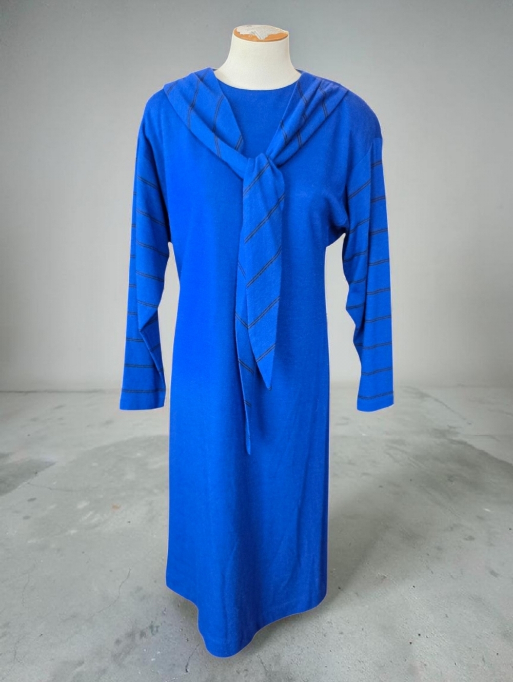 Vintage 1980's Nancy Greer Bright Blue Wool Dress Womens Size 10